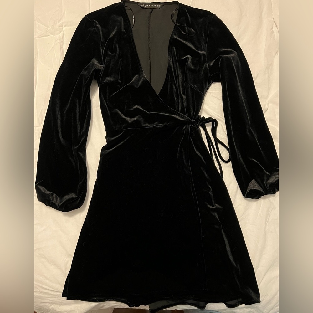 Zara Black Velvet Wrap Dress